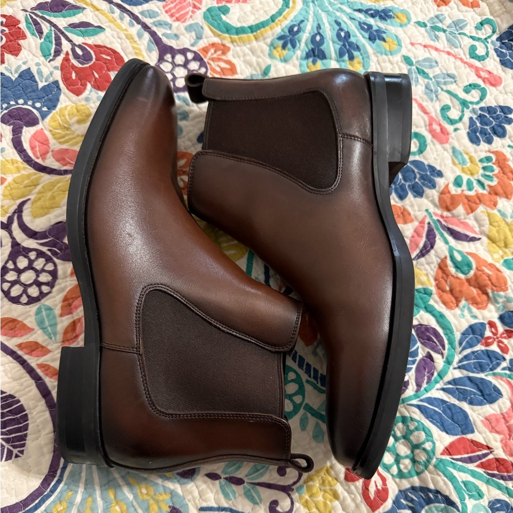 Gifennse Men's Brown Leather Slip-On Chelsea Boots